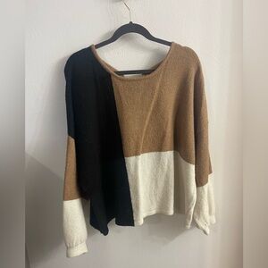 By the River | Colorblock Sweater - Black, Brown, and White